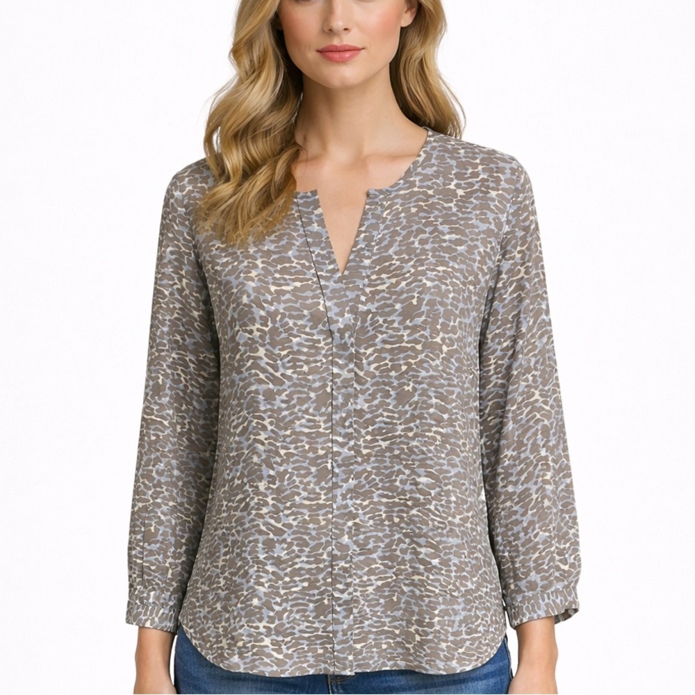Joie Michi 100% Silk Blue Gray Leopard Print Button Blouse Small